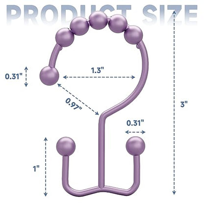 Titanker Shower Curtain Hooks Rings, Rust-Resistant Metal Double Glide Shower Hooks for Bathroom Shower Rods Curtains, Set of 12 Hooks - Greyish-Purple - color: Greyish-purple, style: Modern