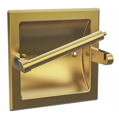 Recessed Gold Toilet Paper Holder Wall Mounted 304 Stainless Steel | Brushed Brass Post Pivoting Design Easy to Change Roll, in Wall Toilet Paper Holder for Mega Roll Waterproof & Rustproof - color: Gold