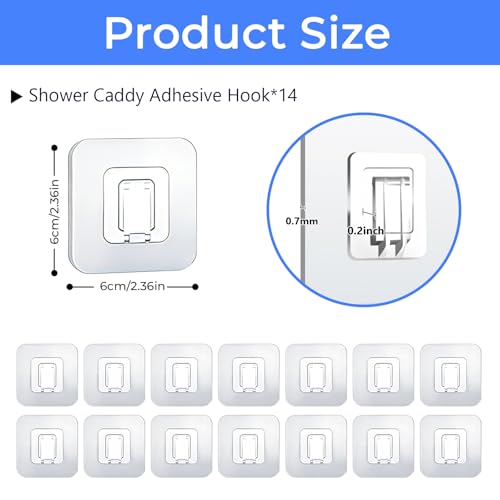 Shower Caddy Adhesive Replacement Hooks, Heavy Duty Waterproof Strips, No Drilling for Bathroom Shelves, Kitchen Racks, and Soap Holders (Transparent-14 Pack 1 Hook) - color: Transparent-14 Pack 1 Hook