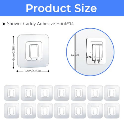 Shower Caddy Adhesive Replacement Hooks, Heavy Duty Waterproof Strips, No Drilling for Bathroom Shelves, Kitchen Racks, and Soap Holders (Transparent-14 Pack 1 Hook) - color: Transparent-14 Pack 1 Hook