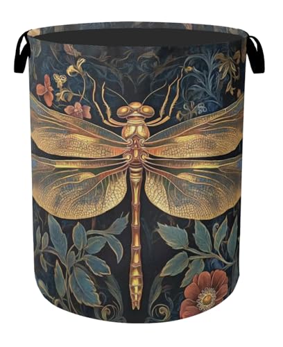 Retro Dragonfly Foldable Laundry Hamper - Waterproof Fabric Storage Basket with Handles, Clothes Hampers for Laundry,Bedroom,Dorm - color: Retro Dragonfly