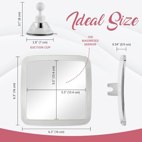 10X Magnifying Makeup Mirror with Suction Cup - Suitable for Cosmetic, Vanity, Bathroom, and Travel Use - Designed for Precise Makeup Application and Skin Care - 6.3" x 6.3" (Square)