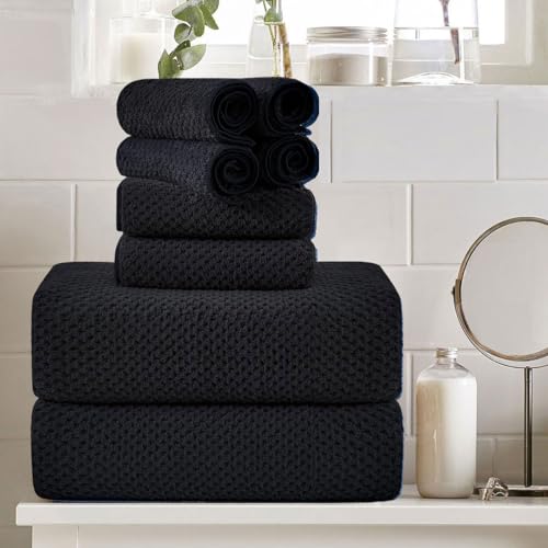8 Piece Large Black Family Bath Towel Set-2 Oversized Bath Towel Sheets,2 Hand Towels,4 Washcloths-600GSM Soft Highly Absorbent Quick Dry Beach Chair Towels Woven Towels for Bathroom Hotel and Spa - color: Black, size: 8 Pcs Towel Set