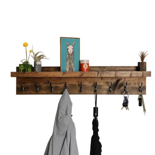 Coat Rack with Shelf Wall Mounted with Storage (Choose Your Length) Towel Rack Entryway Organizer Key Hooks (48" L (11 Hooks)) - size: 48"L (11 hooks)