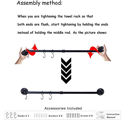 Industrial Black Pipe Towel Bar, 33.4 Inch Long Bath Towel Rack, Wall Mounted Heavy Duty Thicken Bathroom Hardware Towel Holder Organizer, Rustic Towel Rails - size: 33.4 inches