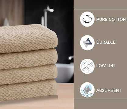 COTTON CRAFT Euro Spa Waffle Weave Bath Towels - Set of 4 Linen Towels | Pure 100% Ringspun Cotton Oversized Luxurious Towel Set - Soft Plush Super Absorbent Low Lint Quick Dry - 30 x 56 inches - color: Linen, size: 4 Pack Bath Towel