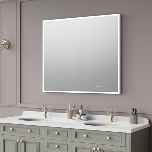 Recessed Medicine Cabinet with Mirror 42"x36" Medicine Cabinet Mirror | Lighted Medicine Cabinet, Bathroom Medicine Cabinet with Mirror, Adjustable Shelves, Defogger, Outlets, USB, Dimmable - size: 42x36 Inch-Recessed