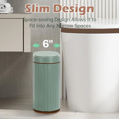 ELPHECO Bathroom Trash Can with Automatic Lid, 2 Gallon, Sage Green Gold | Motion Sensor Wastebasket, Smart Garbage Can, IPX5 Waterproof Slim Trash Bin for Office, Kitchen and Bathroom - color: Green Brown