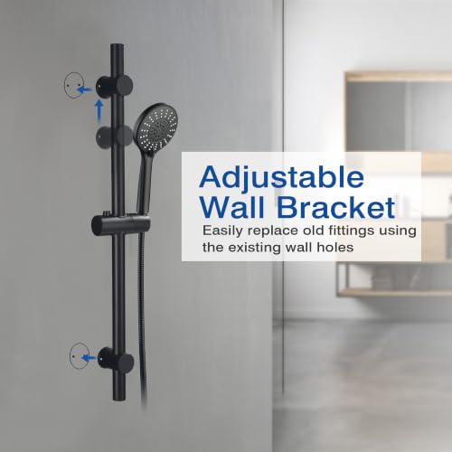 Shower Slide Bar with Adjustable 5-Function Handheld Shower Head & 59-Inch Hose – Stainless Steel Wall Mount Shower Slide Bar Set, Drilling Required(Matte Black) - color: Matte Black