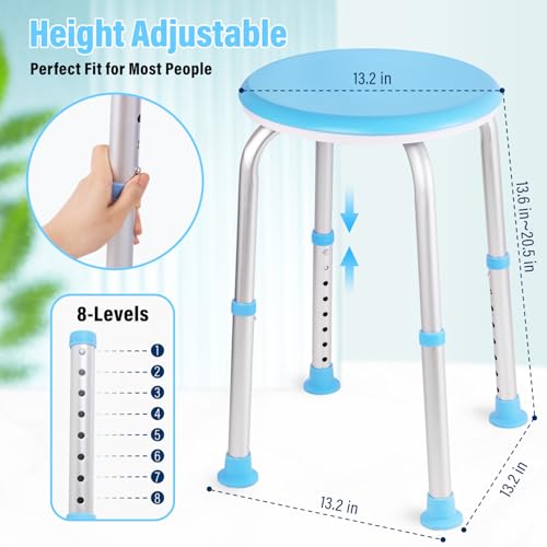 Shower Chair for Inside Shower, Adjustable Height (13.75"-20.5"), 360° Swivel Bath Chair for Elderly and Disabled, Anti-Slip Feet, Supports 350lbs, Tool-Free Assembly
