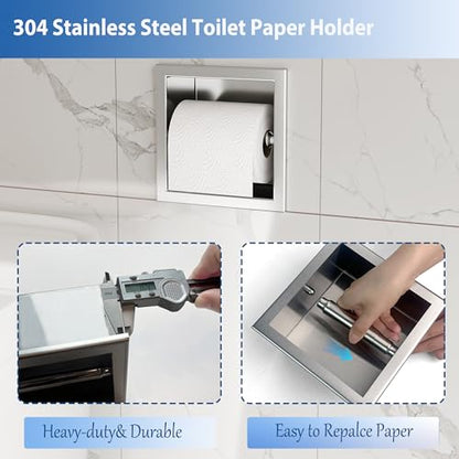 Neodrain Gold 304 Stainless Steel Recessed in Wall Toilet Paper Holder | Rustproof,Durable construction, Space-saving, Built-in Wall toilet paper Holder for Bathroom & RV - color: Gold, size: 6X6In