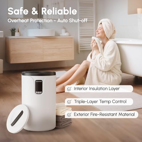USHOWER Towel Warmers for Bathroom, 20L Large Towel Warmer Bucket for Spa | LCD Screen Display Time&Temperature, Auto Shut-Off Towel Heater Fits Two 40"x70" Oversized Towels, Blankets, Bathrobes, PJ’s - size: Plus