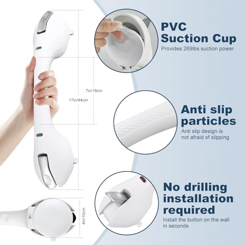 Shower Grab Bar 2 PCS Suction Grab Bars for Bathtubs and Showers, Shower Handle Removable Shower Handrails for Kids, Bathroom Safety Grip Waterproof(Silver) - color: Silver-