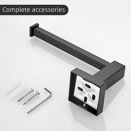 Leyden Black Toilet Paper Holder Towel Ring, Matte Bathroom Hand Towel Holder Toilet Roll Holder, Modern Bath Hardware Set Wall Mounted Stainless Steel 2 Pieces - color: Black Square Bottom