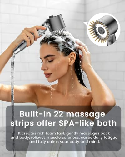 Filtered Shower Head with Handheld,4 Filters,High Pressure Shower Heads | 72" Long Hose,4 Spray,ON/OFF Switch,Built-in Power Wash Showerhead,Silicone Massage Brush,Water Softener, Remove Chlorine