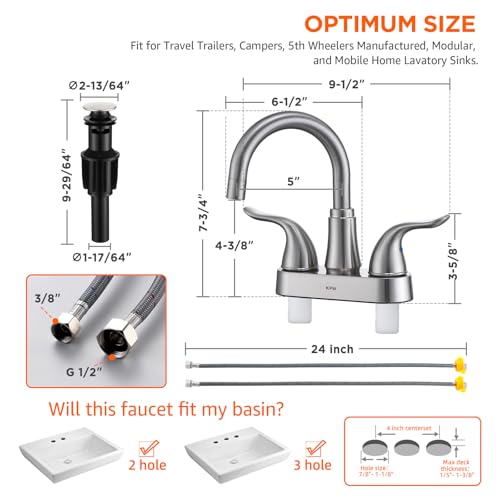 Bathroom Sink Faucet 2 or 3 Hole Brushed Nickel Centerset 4 Inch | Bathroom Sink Faucet 2 Handle Over ABS Non-Metallic Lavatory Bathroom Faucet with Pop up Drain Water Supply Hoses