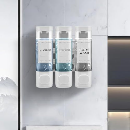 Shampoo and Conditioner Dispenser, 3 Chamber 300ml, Wall Mounted, White | Shower Soap Dispenser, Refillable Hand Soap Dispensers, Body Wash Dispenser for Bathroom, Kitchen, Hotel, Home - color: White, size: 3 Chamber