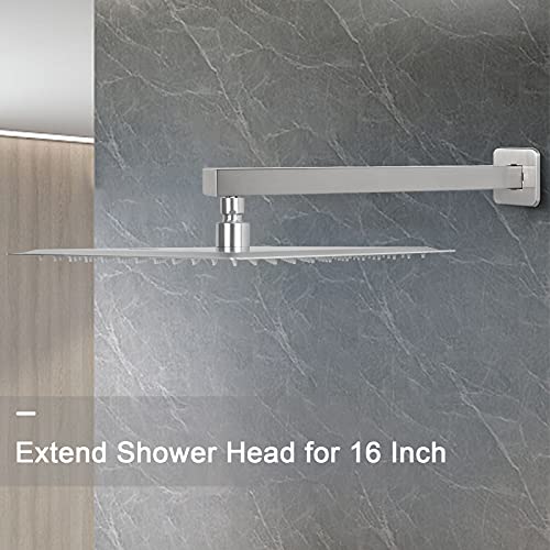 Shower Arm, Rain Shower Head Extension Extender, With Flange and Teflon Tape, Made of Thicken Stainless Steel for Bathroom Rainfall Shower (16 Inch, Brushed Nickel) - color: Brushed Nickel, style: 16 Inch