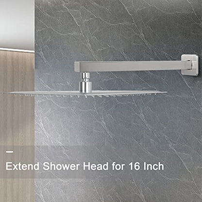 Shower Arm, Rain Shower Head Extension Extender, With Flange and Teflon Tape, Made of Thicken Stainless Steel for Bathroom Rainfall Shower (16 Inch, Brushed Nickel) - color: Brushed Nickel, style: 16 Inch