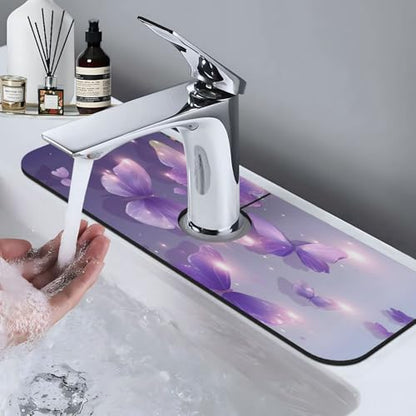 Purple Butterfly Kitchen sink faucet pad, strong water absorption, anti slip, easy to clean, very suitable for splash and drip prevention, suitable for kitchens and bathrooms - color: Purple Butterfly