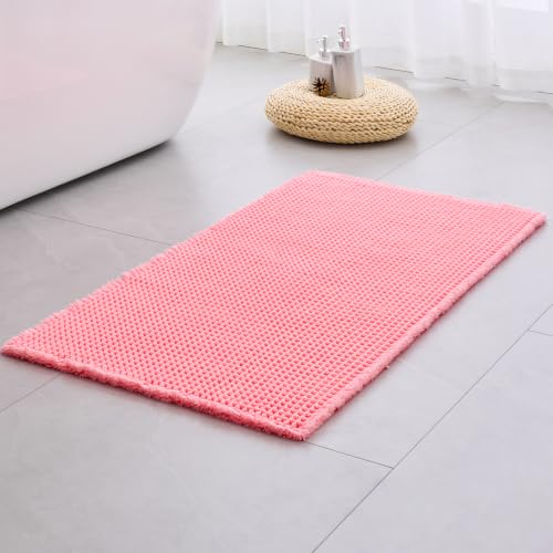 Disolla Waffle Bath Mat, Non Slip Absorbent Bathroom Rug, Machine Washable Quick Dry Ultra Soft Bathroom Floor Mat, Pink Bath Rug for Tub Shower, 24''x48'' - color: Pink, size: 2' x 4' (24''x48'' Bathroom Rug)