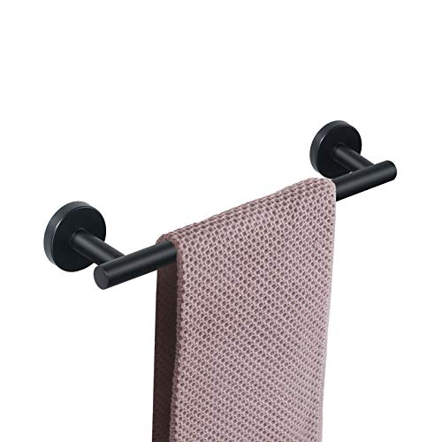 NearMoon Bath Towel Bar, Thicken Stainless Steel Shower Towel Rack Holder Wall Mounted for Bathroom, 12-lnch Overall Length-10-lnch Usable Hanging Space (1 Pack, Matte Black) - color: Matte Black, size: 12 Inch