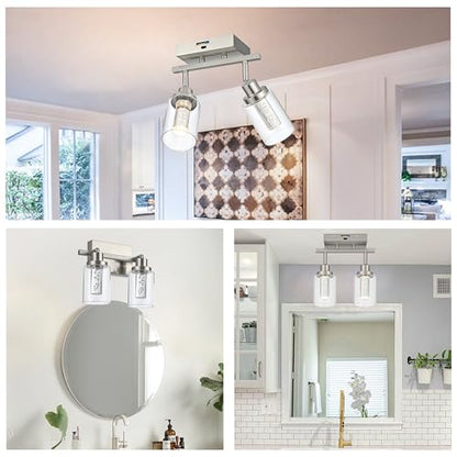 MELUCEE 2 Light LED Track Lighting Kit Brushed Nickel Rotatable Spotlight | Kitchen Track Lighting Fixtures Ceiling Mount Bathroom Wall Sconce with Clear Glass, Built-In LED Chips, 5-Color Temperature - color: Brushed Nickel, size: 2 Lights