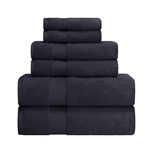 Zero-Twist Towel Collection, Luxurious Cotton Oversized 6-Piece Towel Set, Bath Towel 30" x 54", Hand Towel 16" x 30", Face Towel 13" x 13", Absorbent and Fast-Drying, Black by Blue Nile Mills - color: Black, size: 6 Piece Towel Set