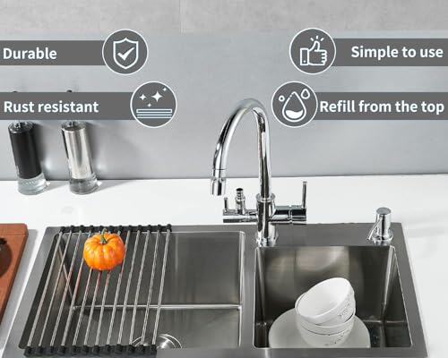 Soap Dispenser for Kitchen Sink,Stainless Steel Built in Soap Dispenser | Countertop Pump Head,Dish Soap Hand Lotion Dispenser with Refillable 13.5OZ Bottle - color: Bottled-chromeplated