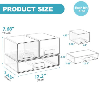 Stackable Storage Drawers, 3 Pack Clear Acrylic Makeup & Baby Bottle Storage Organizer, Versatile Storage Bins for Vanity, Under Sink, Kitchen Cabinets & Pantry (3 Pack)