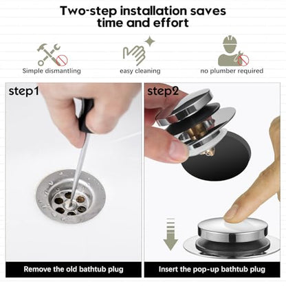 Universal Bathtub Stopper, Pop Up Bath Tub Drain Stoppers, EZ Install Bathtub Drain Replacement Trim Kit, Replaces Lift and Turn, Tip-Toe and Trip Lever Drains for Tub(Chrome Plated) - color: Chrome Plated