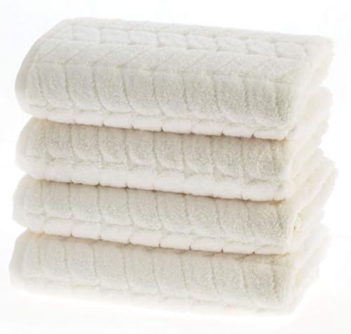 BAGNO MILANO Turkish Cotton Bath Towels, Hand Towels - Soft Plush Jacquard Collection - Highly Absorbent Towel Set (Cream, 4 Pcs Hand Towel Set) - color: Cream, size: 4 pcs Hand Towel Set