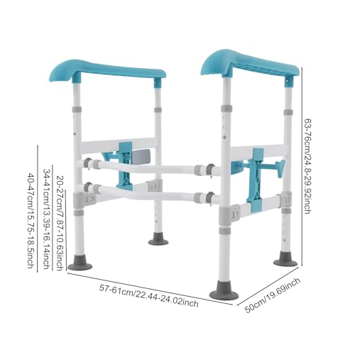 Toilet Safety Rails for Seniors Heavy Duty Toilet Safety Frame, 330Lbs Carbon Steel Adjustable Height and Width, Toilet Grab Bar Arms for Elderly Disabled & Shower, Blue
