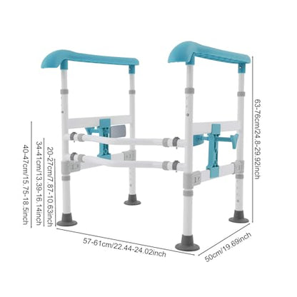 Toilet Safety Rails for Seniors Heavy Duty Toilet Safety Frame, 330Lbs Carbon Steel Adjustable Height and Width, Toilet Grab Bar Arms for Elderly Disabled & Shower, Blue