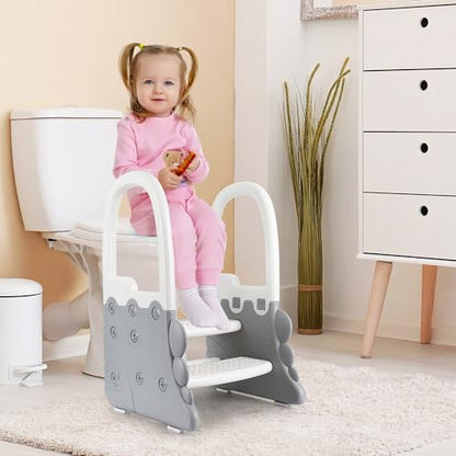 IDEALHOUSE Toddler Step Stool with Safety Handrails, Anti-Slip 2-Tier Kids Ladder, 300 Lbs Capacity, Minimalist Plastic Stool for Bathroom Sink, Kitchen Counter & Potty Training, White Step - color: White Step