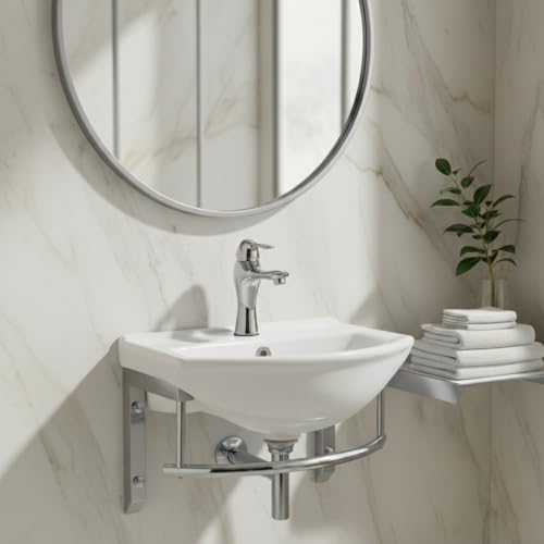 Renovators Supply Manufacturing Ridge 17 3/4 Inch Small Wall Mount Bathroom Sink Combo Grade A Vitreous China Solid Brass Faucet, Pop Up Drain & Stainless Steel Towel Bar in Chrome Finish, Overflow - color: Chroem