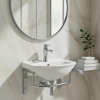 Renovators Supply Manufacturing Ridge 17 3/4 Inch Small Wall Mount Bathroom Sink Combo Grade A Vitreous China Solid Brass Faucet, Pop Up Drain & Stainless Steel Towel Bar in Chrome Finish, Overflow - color: Chroem