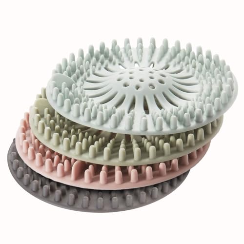 Shower Drain Hair Catcher 4 Pack – Silicone Bathtub Drain Cover, Hair Catcher for Shower Drain, Anti-Clog Drain Protector for Bathroom Tub, Kitchen Sink & Laundry, Flexible Reusable Drain Strainer