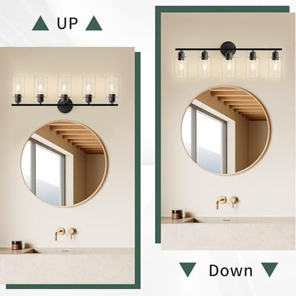 Bathroom Vanity Light Fixtures Matte Black Bathroom Lighting Fixture, 5 Lights Bathroom Light Fixture Over Mirror, Modern Black Vanity Light, Wall Sconces with Glass Shades - color: Matte Black, size: 5 Lights