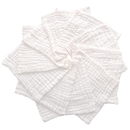 Baby Muslin Washcloths -6 Layer Soft Absorbent Face Towel - Natural Newborn Wipes for Delicate Skin - Baby Registry as Shower - size: 12x12 Inch (Pack of 10)
