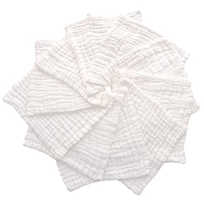 Baby Muslin Washcloths -6 Layer Soft Absorbent Face Towel - Natural Newborn Wipes for Delicate Skin - Baby Registry as Shower - size: 12x12 Inch (Pack of 10)