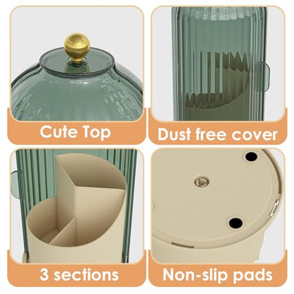 YOOLENS Makeup Brush Holder with Lid 360 Rotating Clear Dustproof Make Up Organizers for Vanity Bathroom Countertop, Green Beige - color: Green/Beige