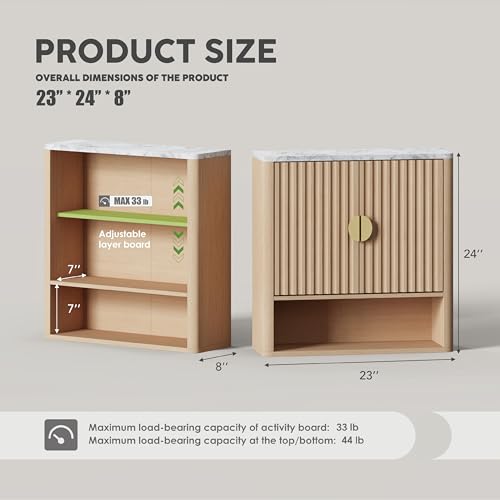 Bathroom Cabinet Wall Mount with Adjustable Shelf, Modern Medicine Cabinet, Small Wall Mounted Storage Organizer, Over Toilet Storage for Bathroom