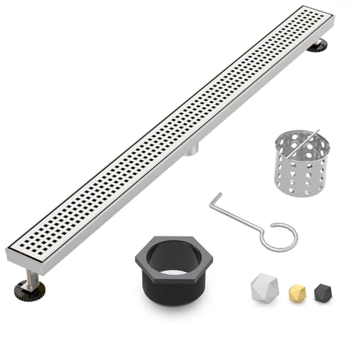 48 Inch Linear Shower Drain - Brushed Nickel, with Removable Grate | AISI 304 Stainless Steel Shower Drain, Long Rectangle Shower Floor Drain with Adjustable Feet, Fits Bathroom & Balcony etc - color: Brushed Nickel, size: 48 in