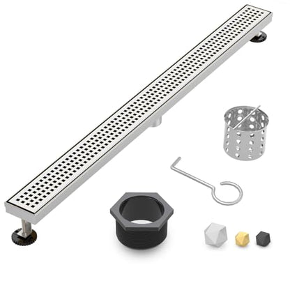 48 Inch Linear Shower Drain - Brushed Nickel, with Removable Grate | AISI 304 Stainless Steel Shower Drain, Long Rectangle Shower Floor Drain with Adjustable Feet, Fits Bathroom & Balcony etc - color: Brushed Nickel, size: 48 in