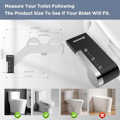 HOPOPRO Bidet Attachment for Toilet, Non-Electric Bidet Ultra-Slim Dual Nozzle (Feminine/Rear Wash), Cold Water Bidets Sprayer for Existing Toilets with Adjustable Pressure Control 1-Min Install