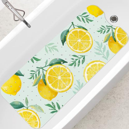 SHUCHING Yellow Bath Mat for Tub Non Slip-40x16 Inch | Bathtub Mat for Elderly Mold Free, Long Shower Mat for Inside Shower with Suction Cup, Machine Washable - color: Lemon