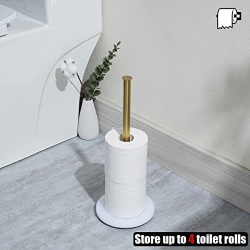 JQK Toilet Paper Storage Stand White Gold, 304 Stainless Steel Tissue Reserve Holder Dispenser for Bathroom, Brushed Gold, TPS180-WG - color: Gold & White Base