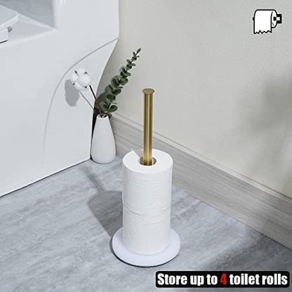 JQK Toilet Paper Storage Stand White Gold, 304 Stainless Steel Tissue Reserve Holder Dispenser for Bathroom, Brushed Gold, TPS180-WG - color: Gold & White Base