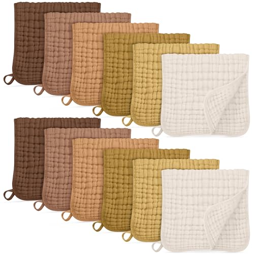 Unnivoll Muslin Burp Cloths for Baby 100% Cotton Burping Cloths for Boys Girls Large 20''X10'' Extra Soft and Absorbent 12 Pack - Gradient Brown - color: Gradient Brown, size: 12 Pack